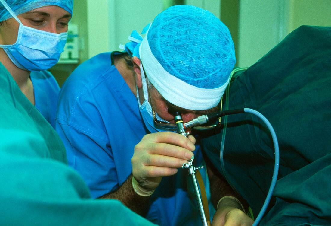 Surgeon using a laparoscope during surgery