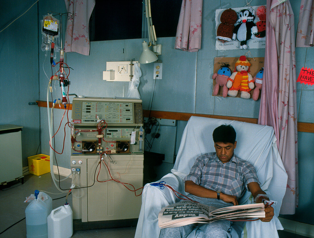 Male patient using a kidney machine