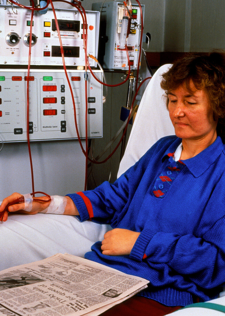 Female patient using kidney machine
