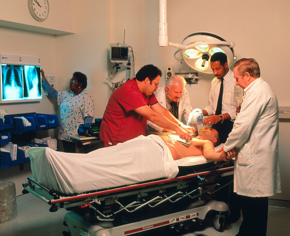 Mock-up of emergency treatment on a heart patient