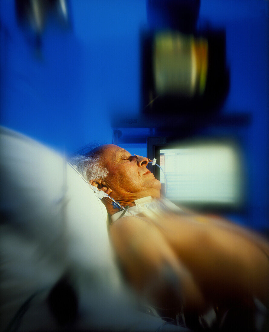 An elderly male patient in intensive care unit
