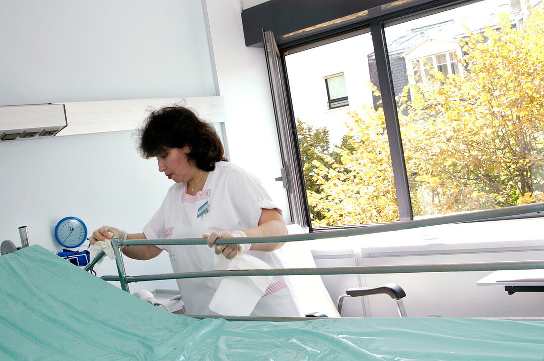 Cleaning hospital bed