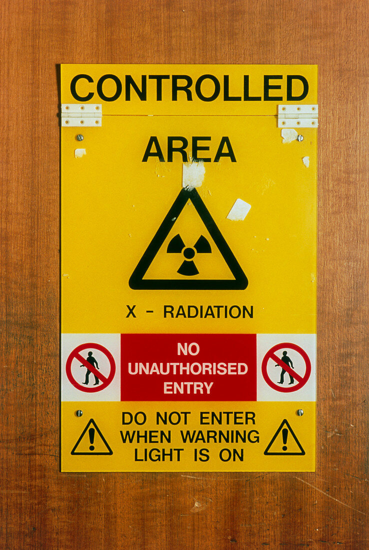 View of an X-ray warning sign in a hospital