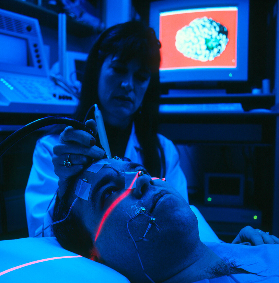 Patient's head being scanned before brain surgery