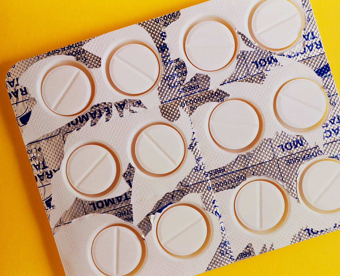 Analgesic (painkiller) tablets in foil packaging