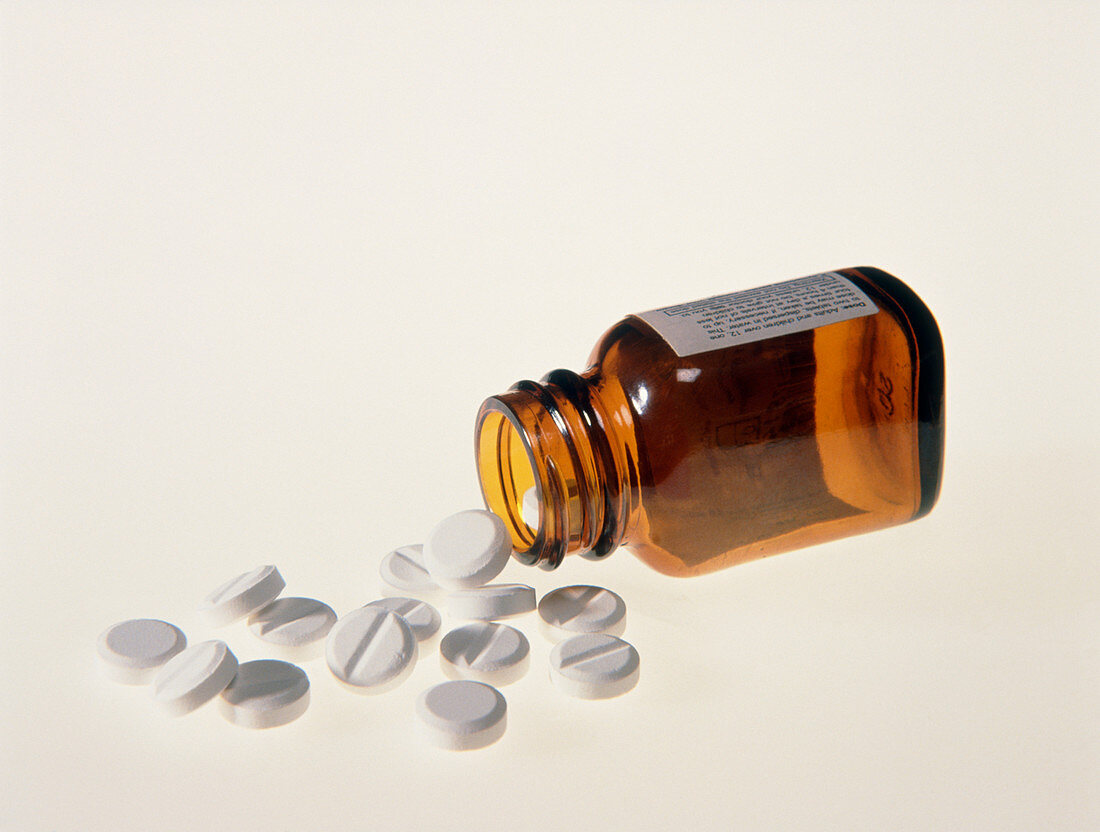 Bottle of analgesic (painkilling) pills