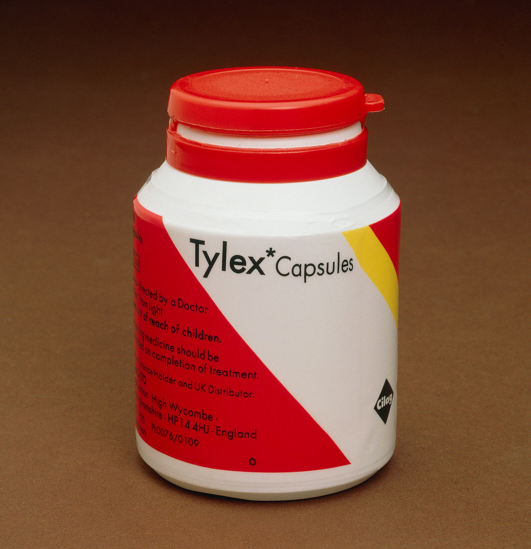 Container of Tylex capsules,an analgesic drug