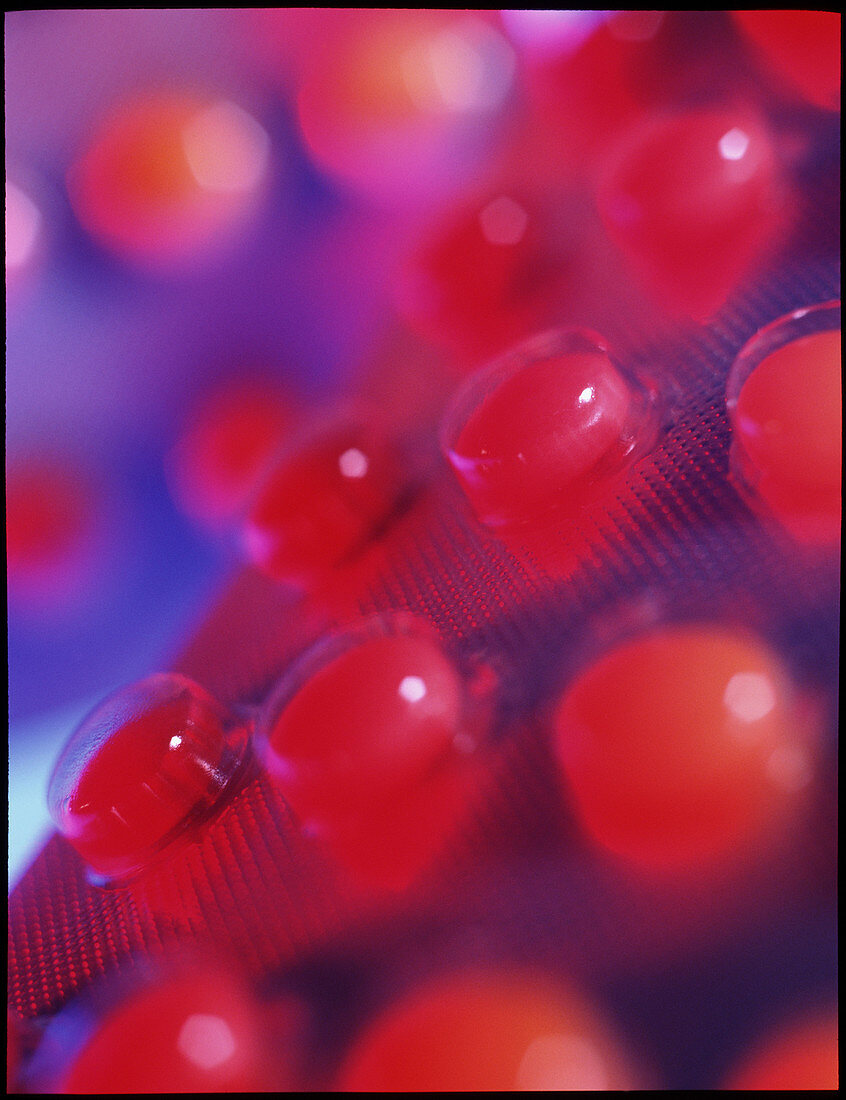Blisterpack of red multivitamin pills