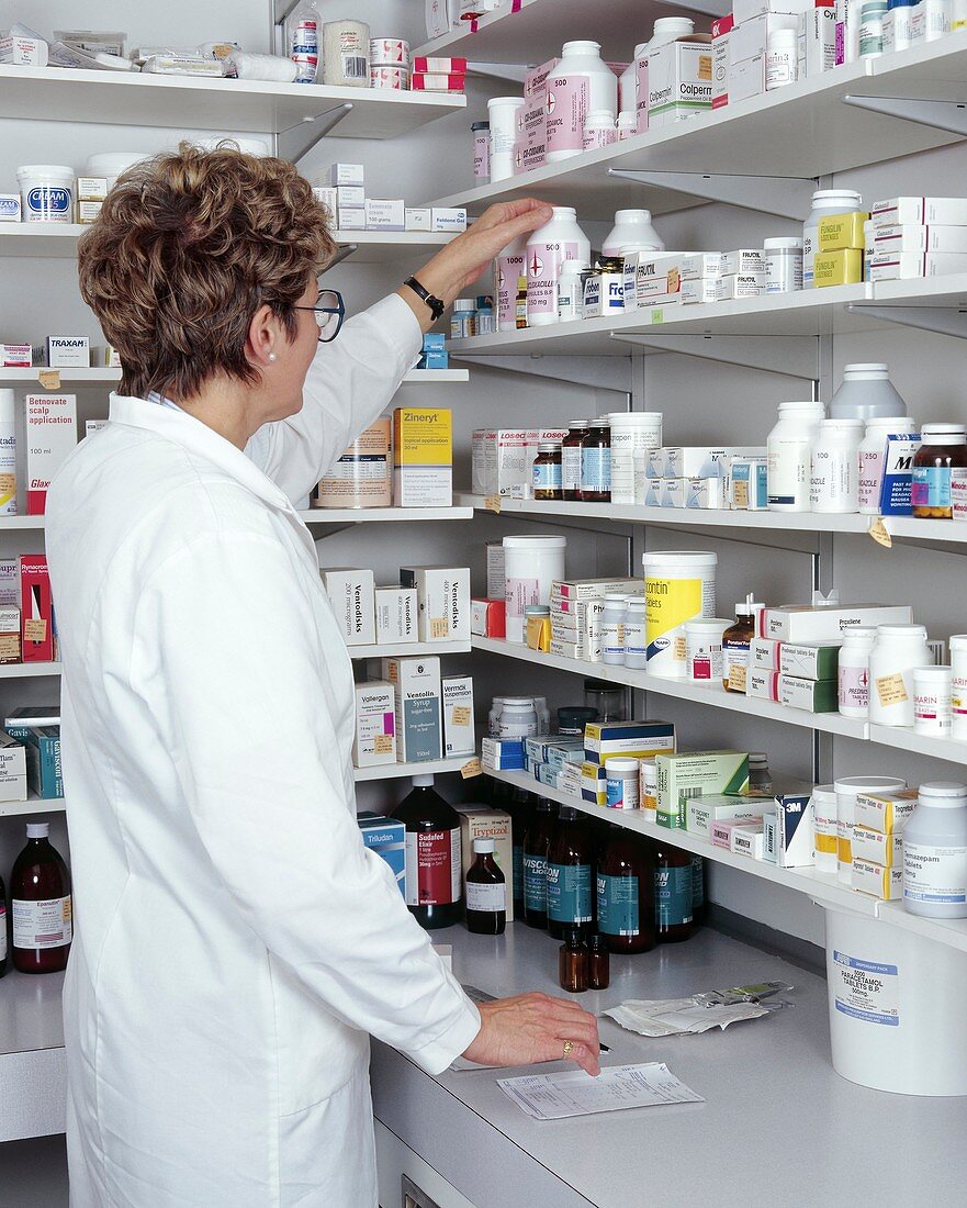 A pharmacist preparing a prescription