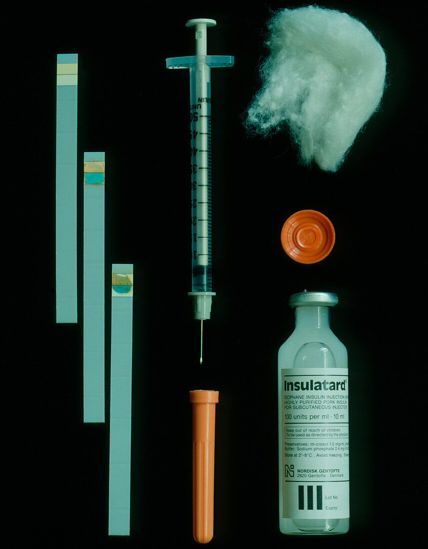 Array of diabetic's equipment for taking insulin
