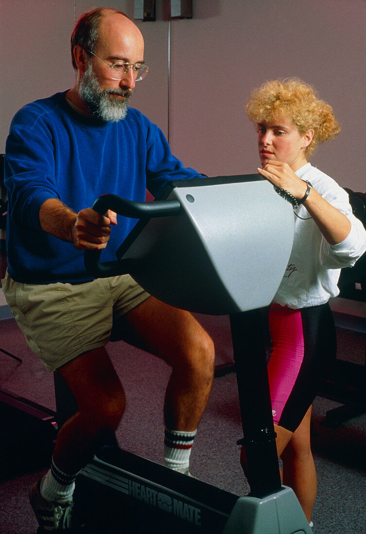 Man during supervised bicycle exercise