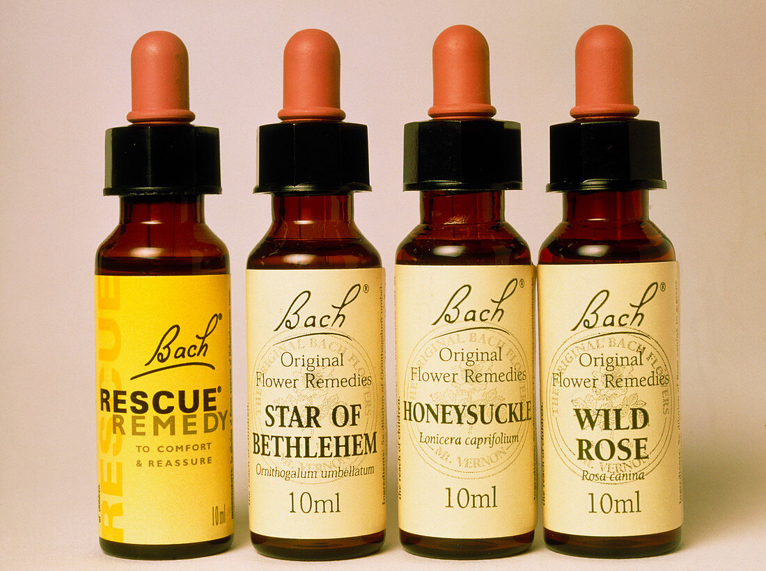 View of four Bach remedies used to treat illness