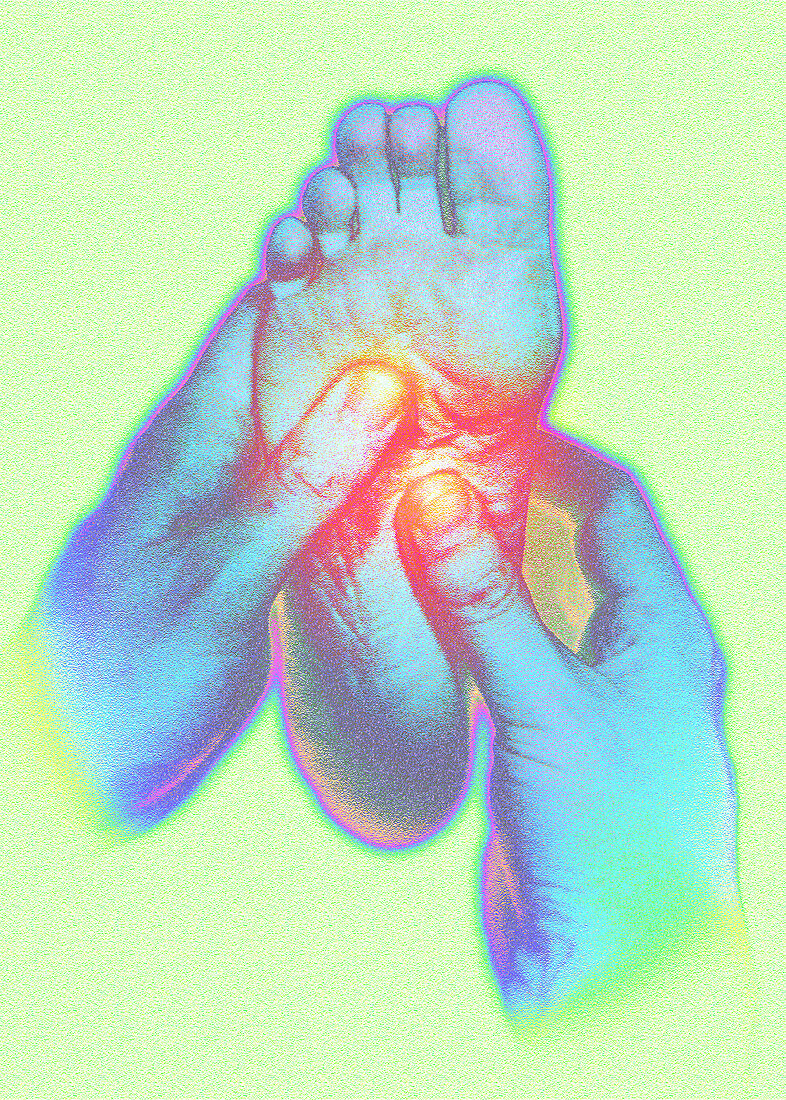 Computer artwork of reflexologist massaging a foot