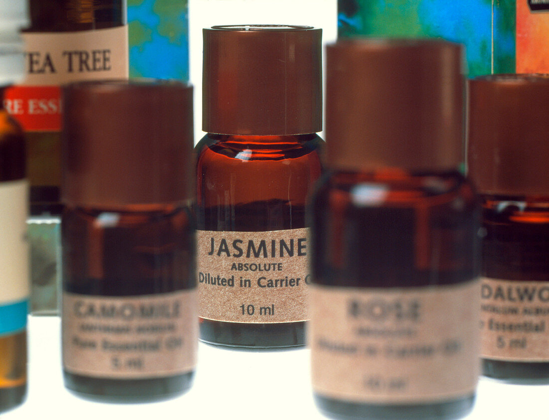 Bottles containing aromatherapy oils