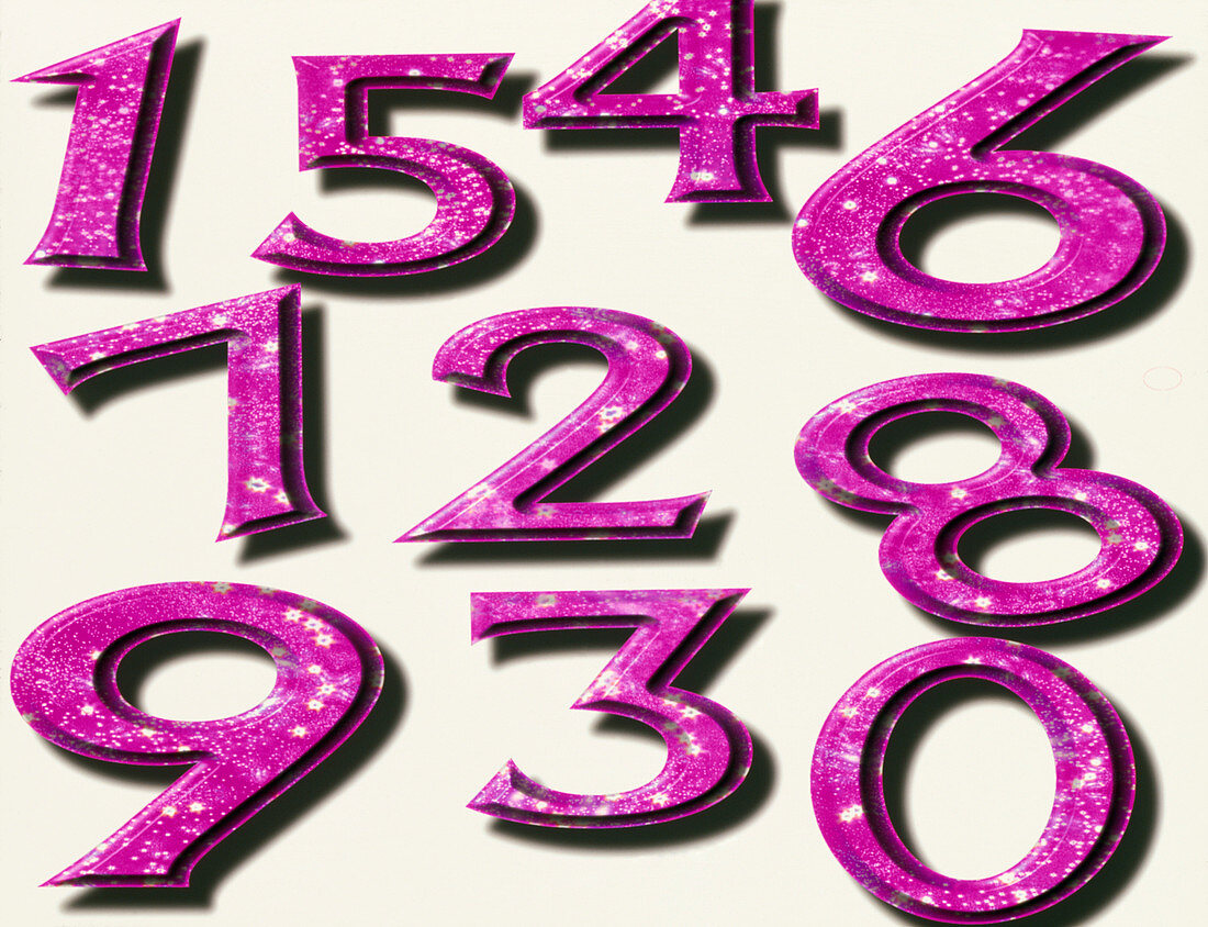 Computer artwork of numbers 0-9 used in numerology