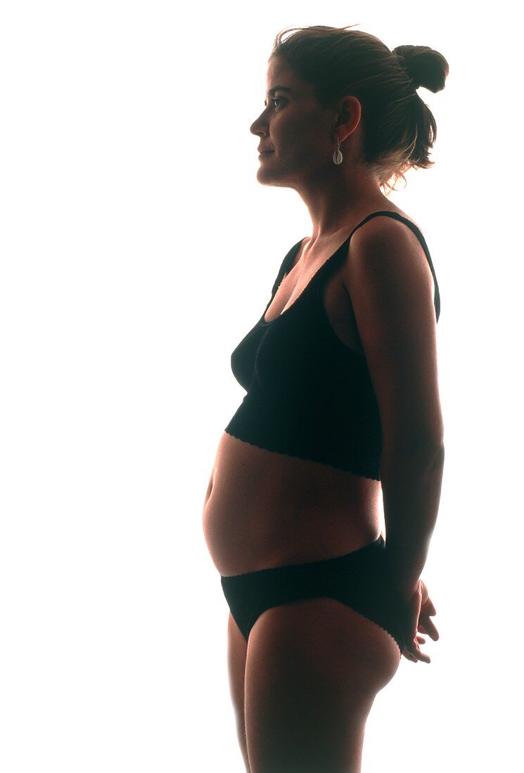 View of a woman who is 10.5 weeks pregnant