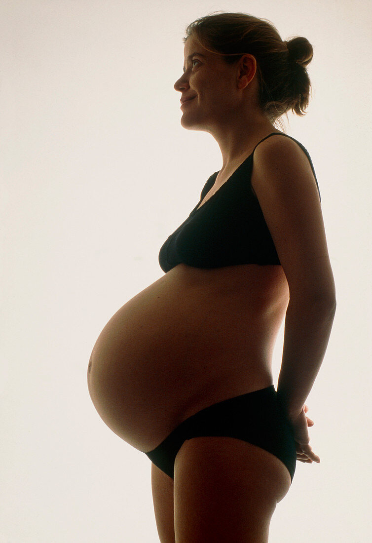View of a woman 33.5 weeks pregnant