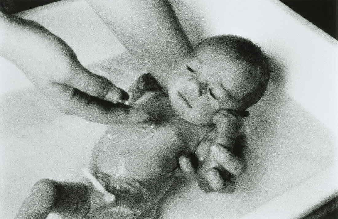 Bathing newborn baby