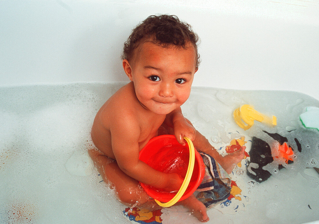 Baby boy in bath