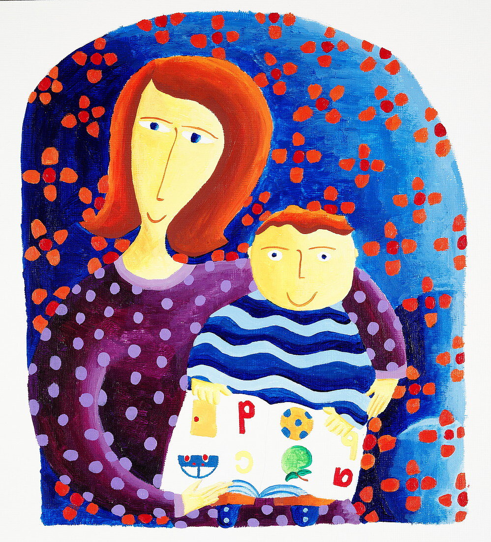 Mother and son reading