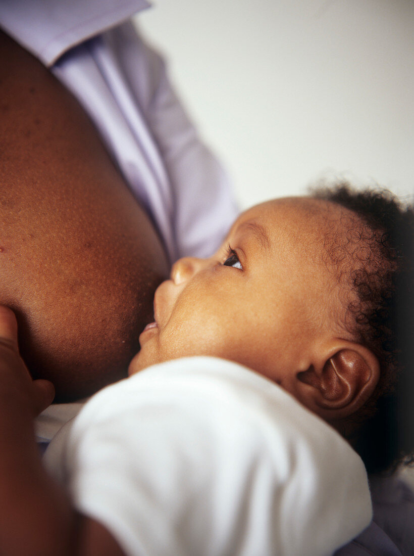 Baby boy breastfeeding