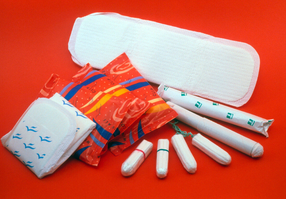 Assortment of sanitary towels and tampons