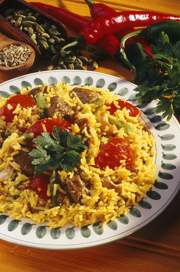 Lamb Biryani - rice dish with spices, lamb & tomatoes