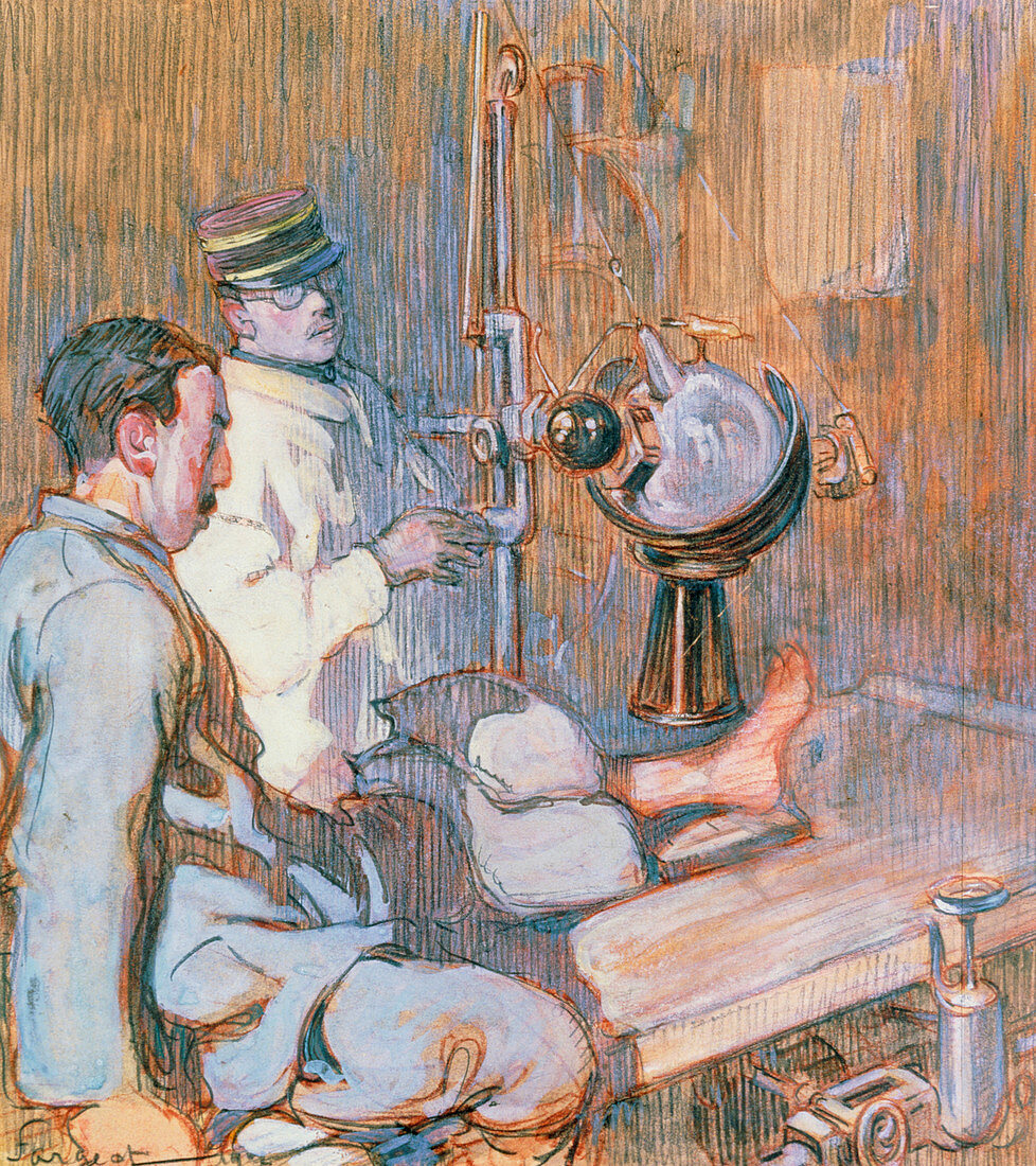 Watercolour of X-ray diagnosis during World War I