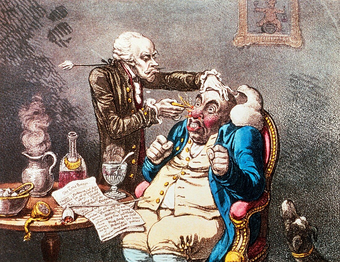 Caricature of a doctor treating a patient