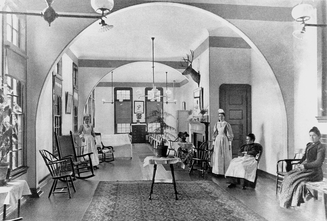Interior of a women's ward at a mental hospital