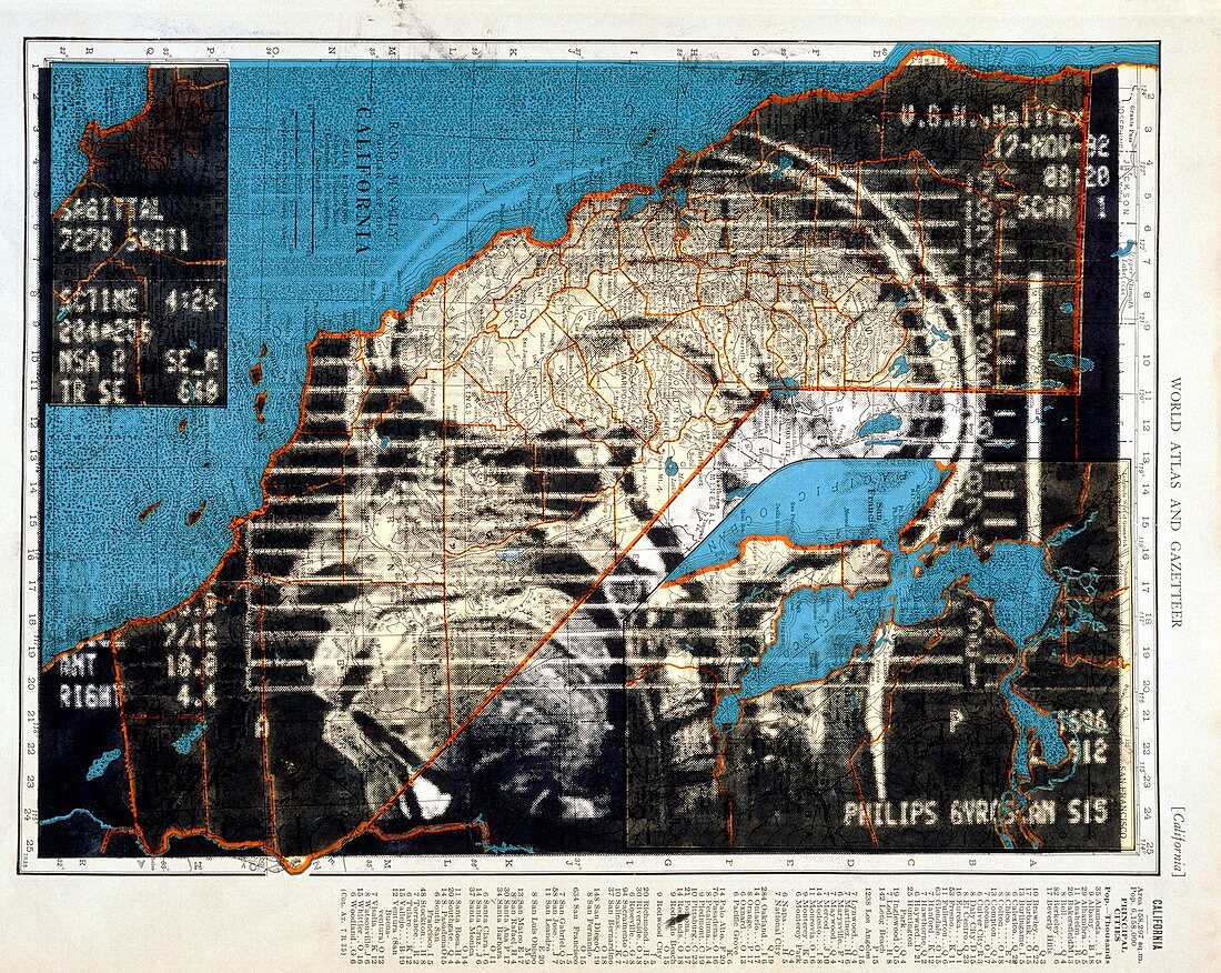Artwork of MRI brain scan on map of California