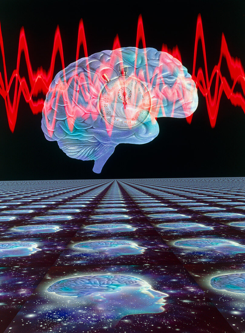 Abstract artwork of human brain & EEG brainwaves