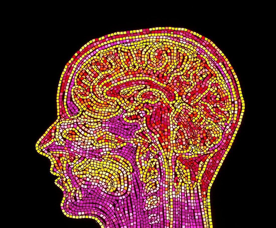 Abstract mosaic MRI scan of the human brain