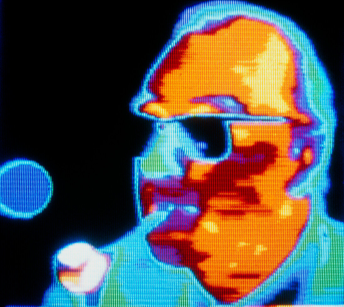 Thermogram of a man smoking a pipe