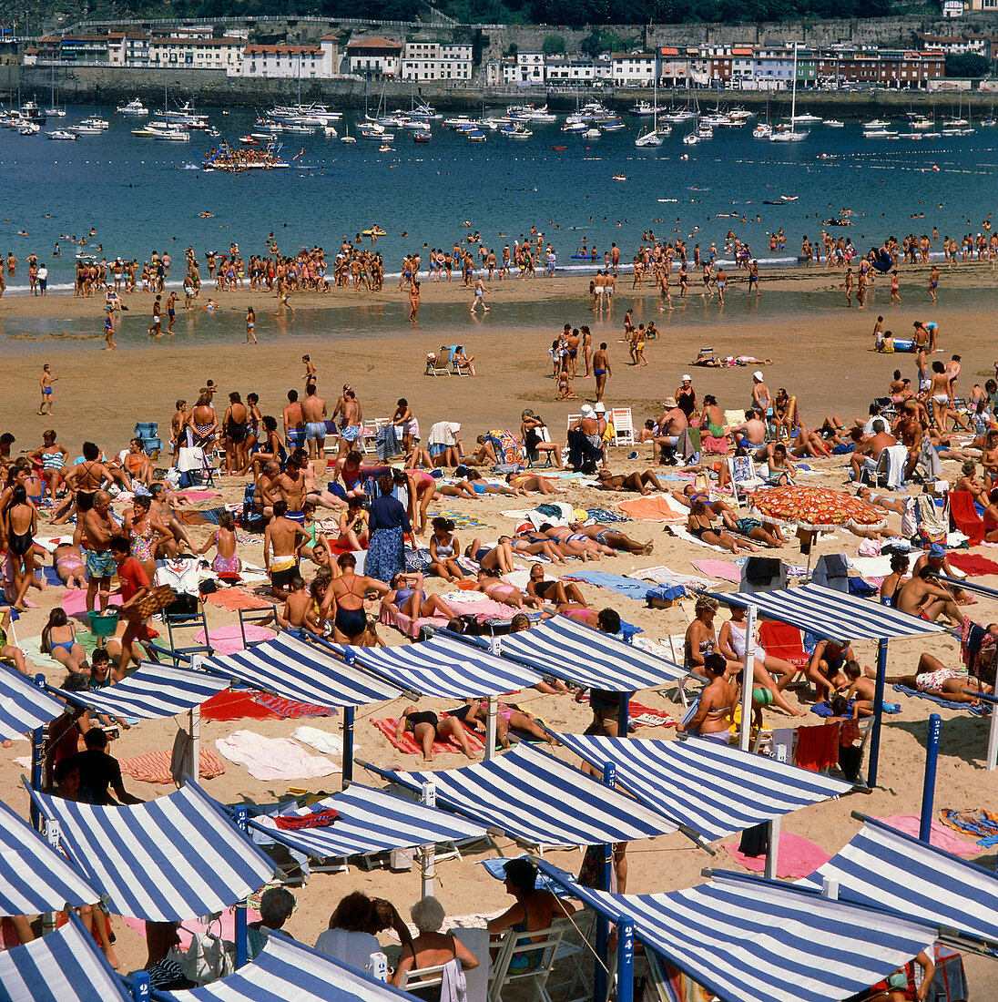 View of a crowded beach in summer
