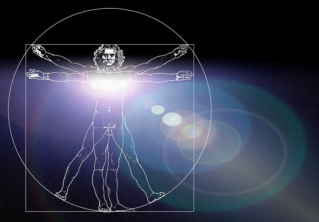 Vitruvian man with flare in chest