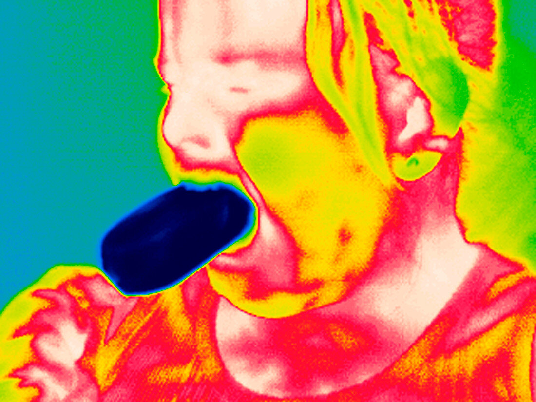 Person eating an ice lolly,thermogram