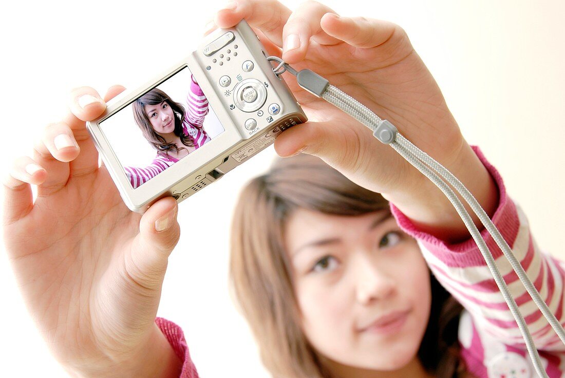 Woman taking a photograph of herself