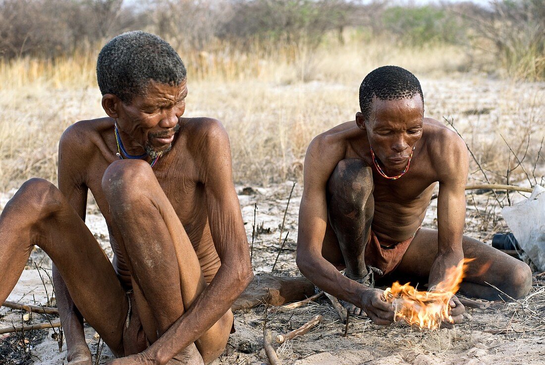 Bushmen making a fire,Namibia
