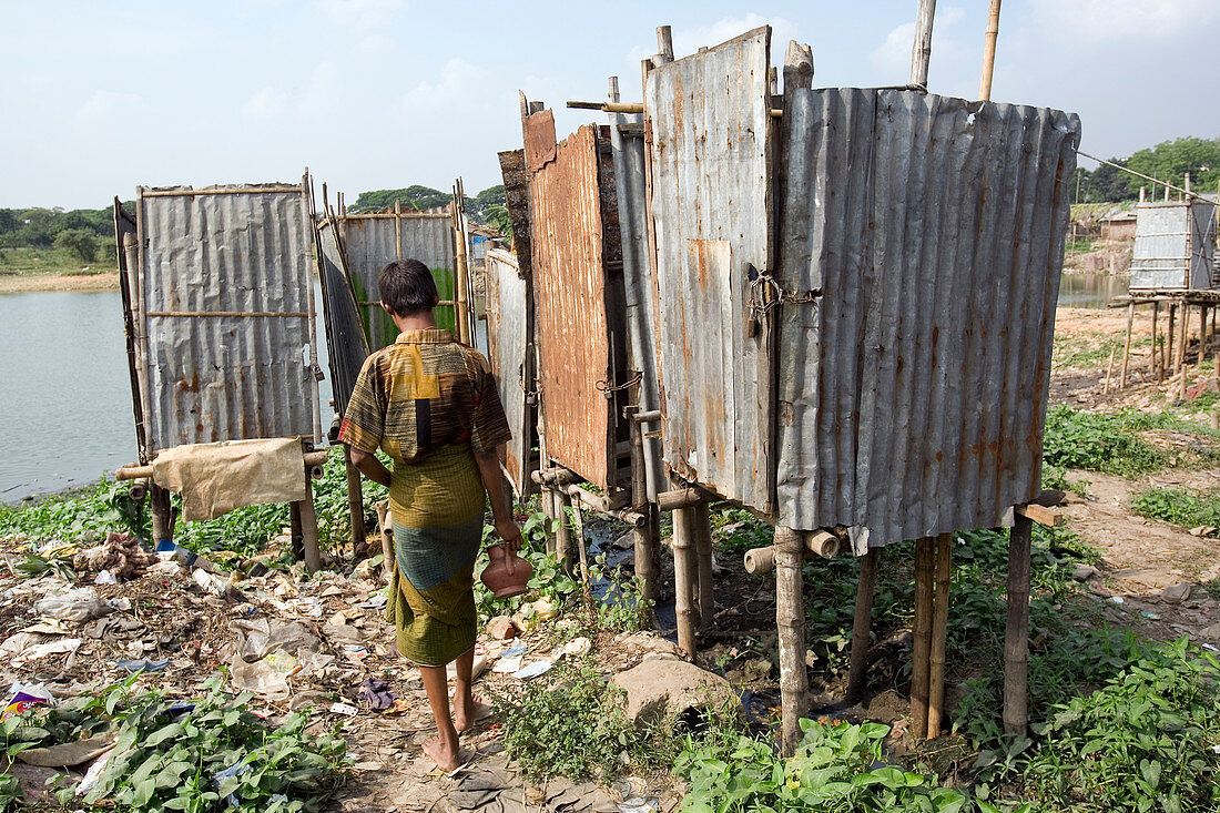 Slum toilets in Dhaka,Bangladesh