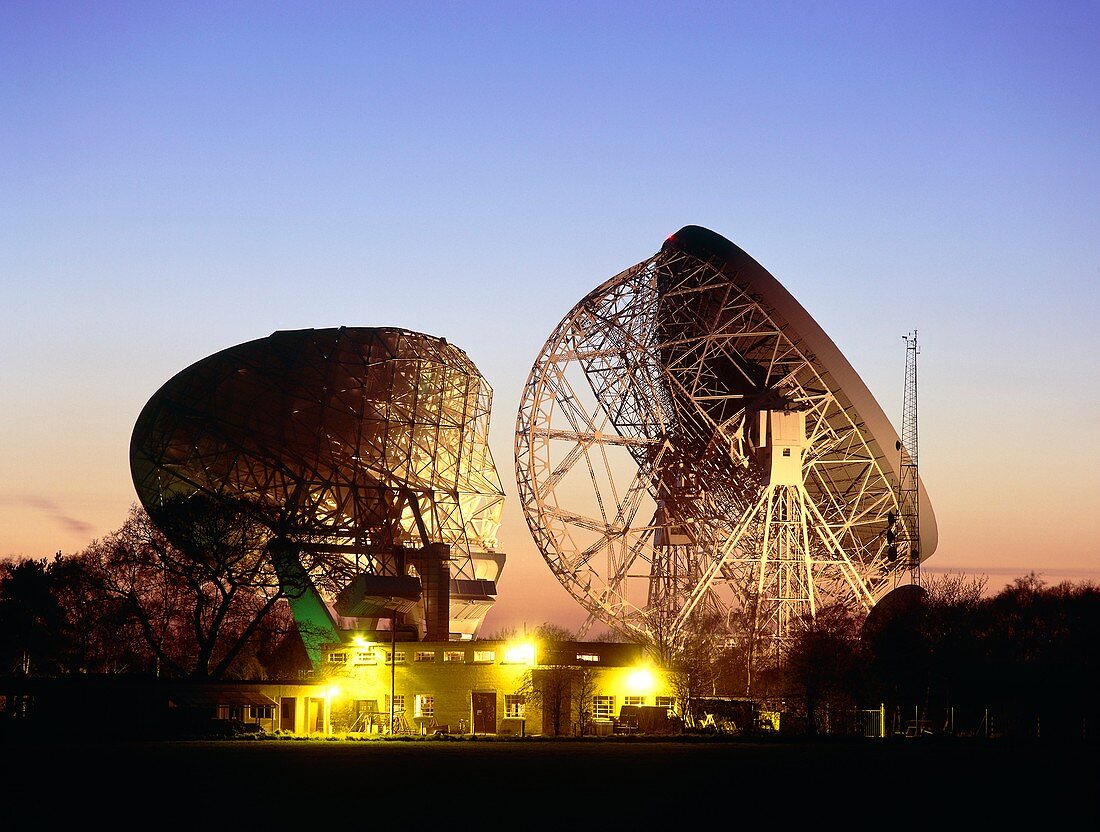 Radio telescope dishes at Jodrell Bank