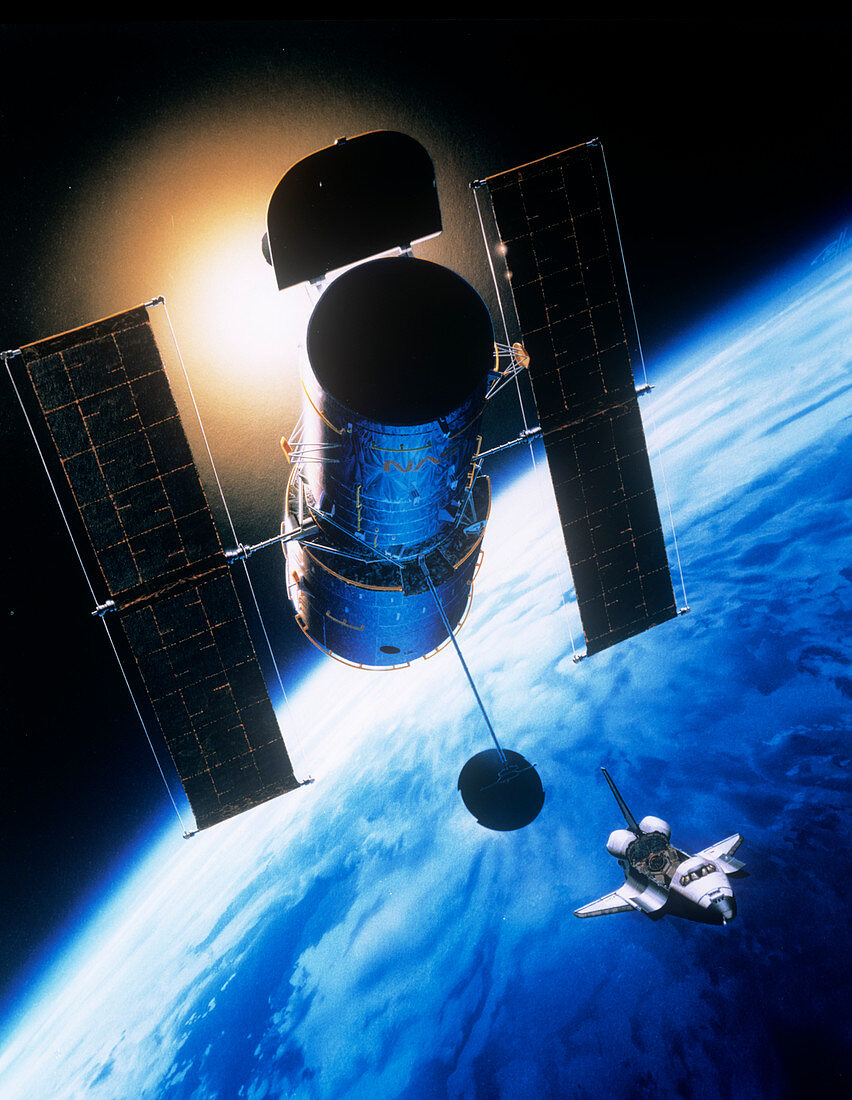 Artwork showing Hubble Space Telescope in orbit