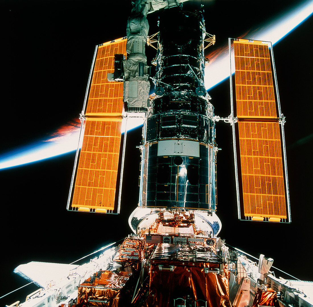 Hubble Telescope in the shuttle's cargo bay