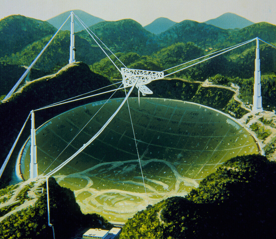 Artwork of the Arecibo radio telescope