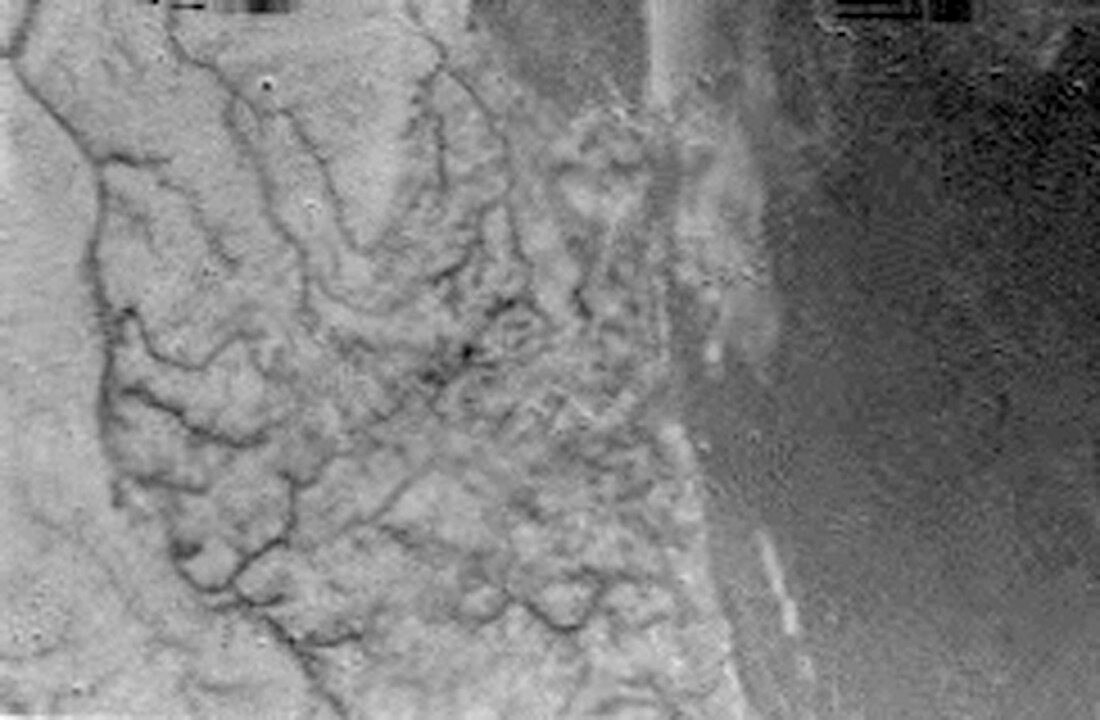 Titan seen from Huygens,first raw image