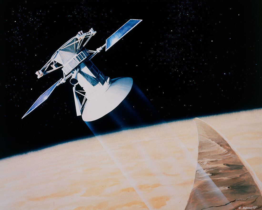 Arwork showing Magellan spacecraft orbiting Venus