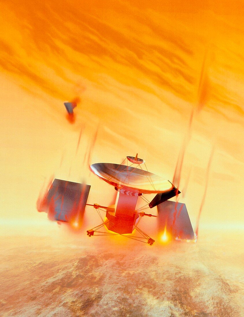 Magellan burning up in Venus atmosphere,artwork