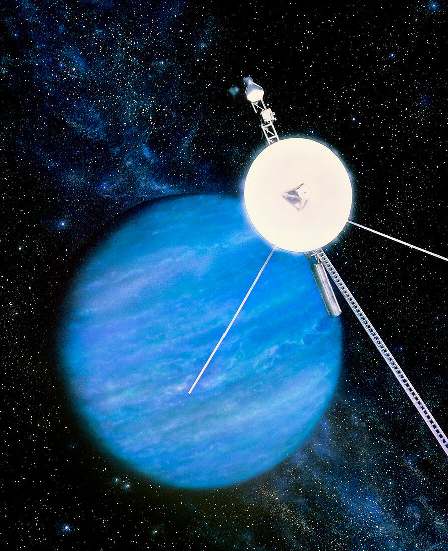 Artwork of Voyager 2 approaching Neptune