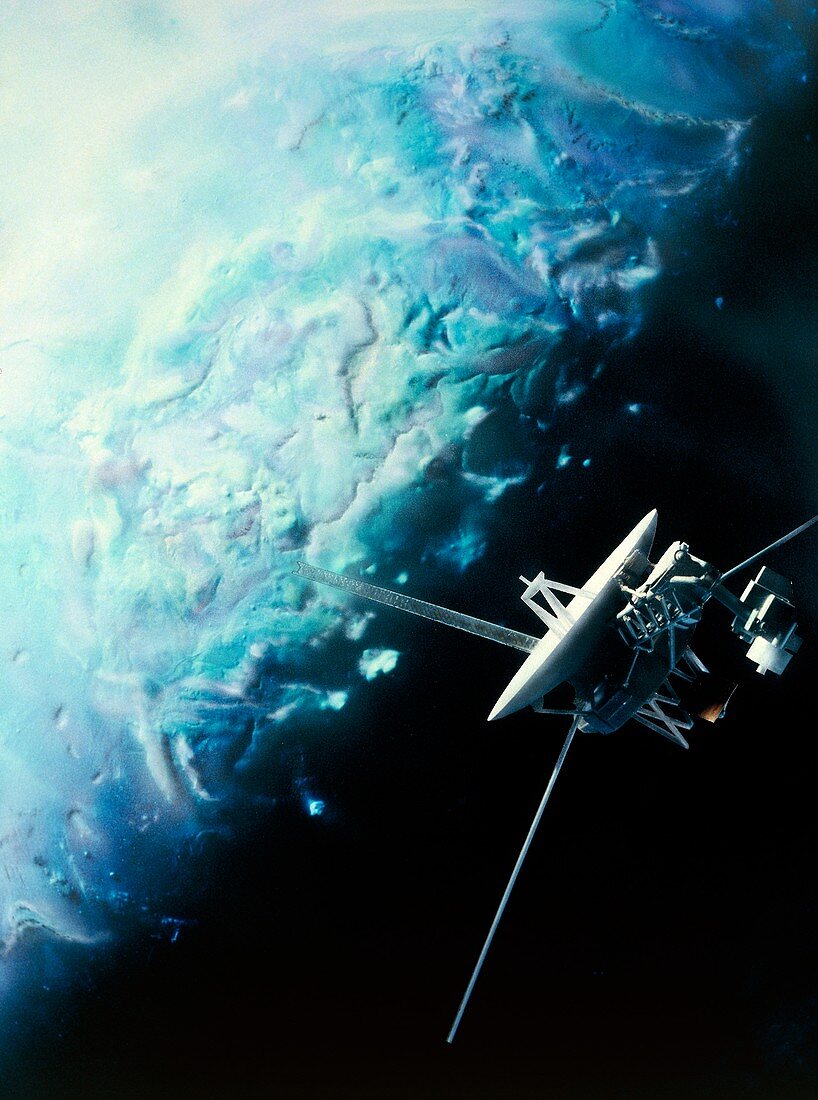 Artwork showing Voyager 2's encounter with Triton