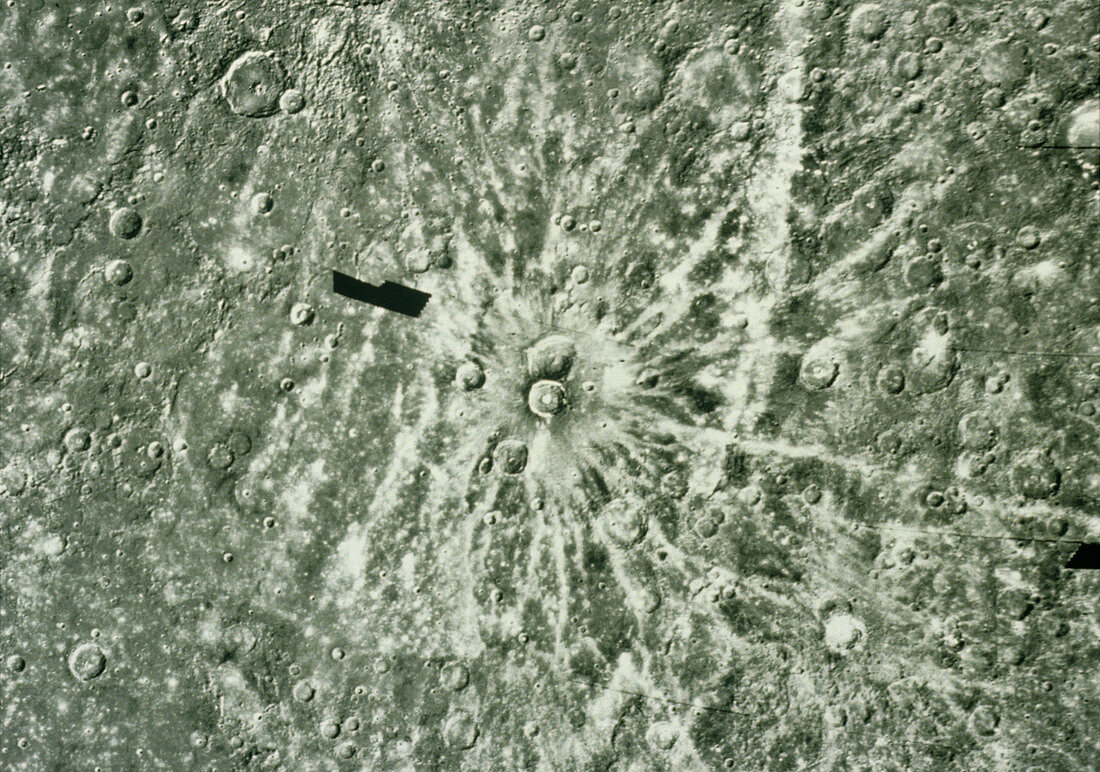 Mariner 10 photo of Degas,a crater on Mercury
